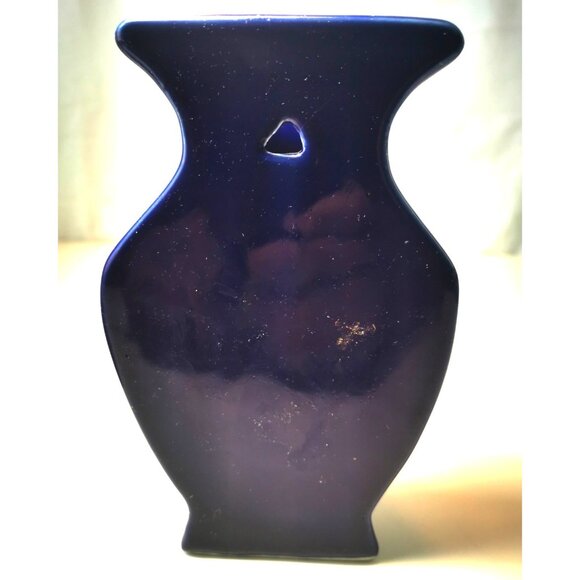 Porcelain Wall Pocket Vintage Japanese Cobalt Blue Gold Peacock Design  6.75” - Picture 5 of 10